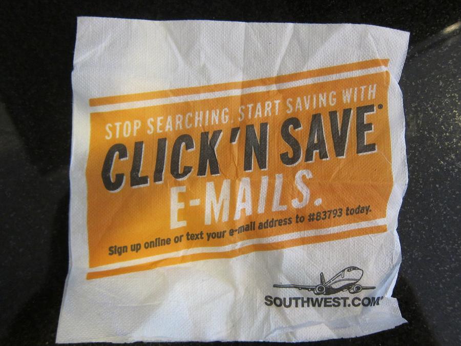 Southwest Airlines Email Marketing - Napkin Campaign - Image of Email marketing, "ActiveTrail email